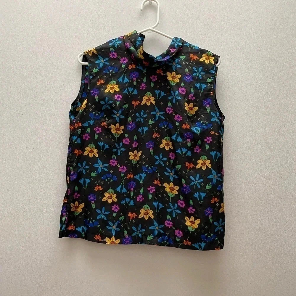 Vintage - Cowl Neck Floral Sleeveless Blouse